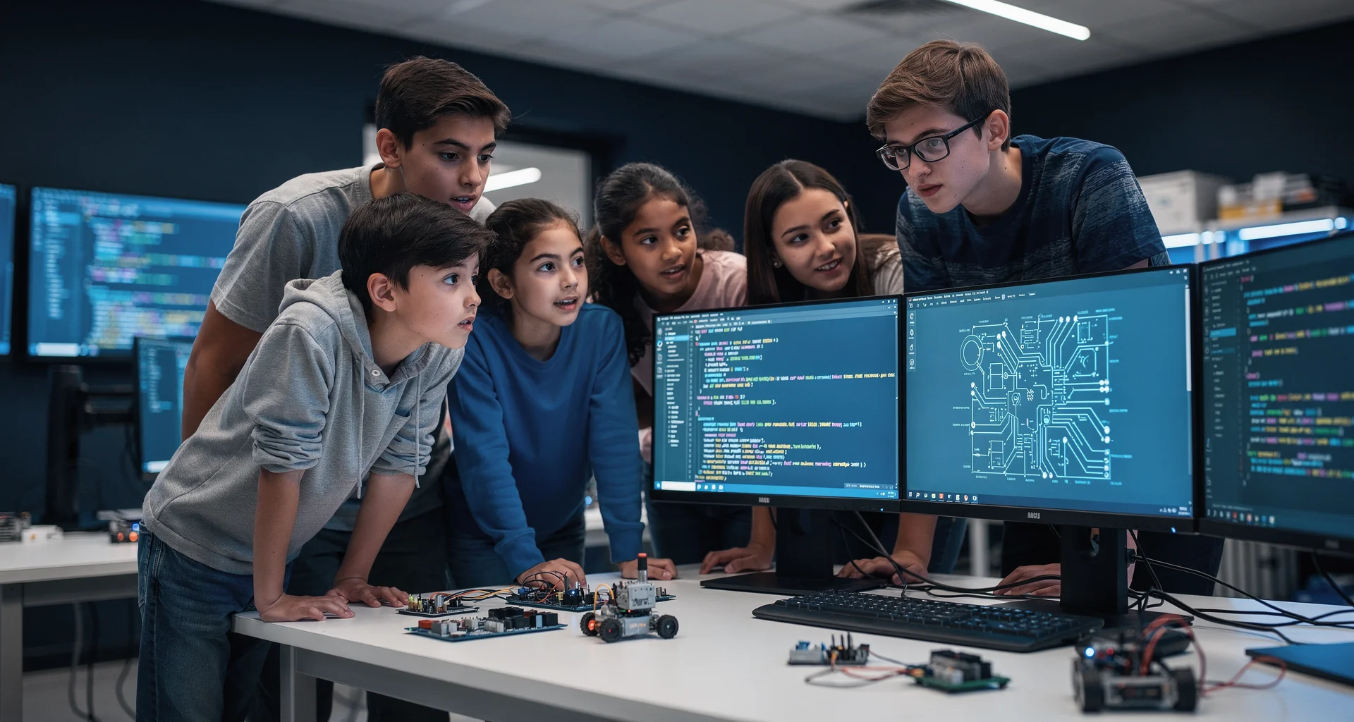 Students working on high-performance computing workstations